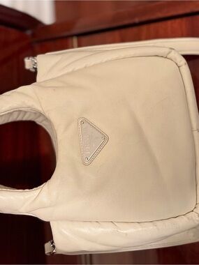 Prada Cream Leather Hobo mini Bag with Triangular Logo